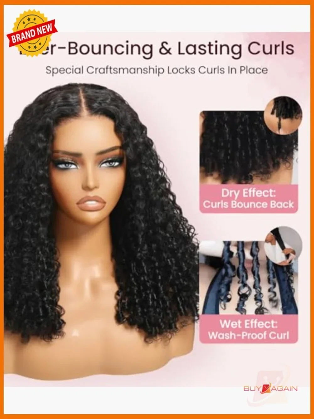 Glueless Curly Human Hair Wig Pre Plucked 6x5 HD Lace Front 200% Density 18in